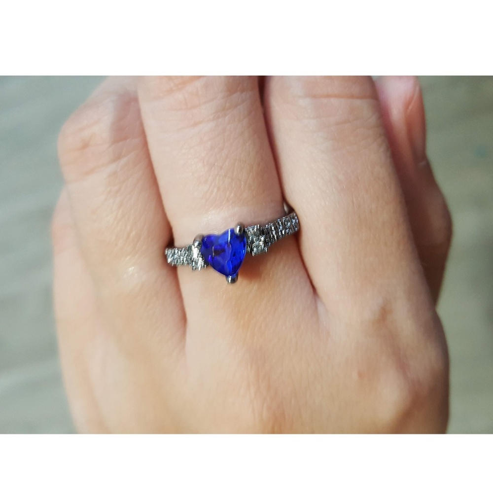❤️$3/18 Blue Sapphire Heart Silver Ring